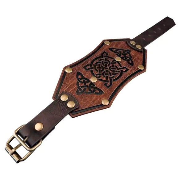 Other - Mens Celtic Knot faux Leather Gauntlet Wristband Viking Medieval Cuff Brown